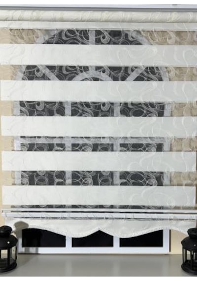 Storburada Zebra Stor Nakışlı Ekru Etek Dilimli St 125 Ekru
