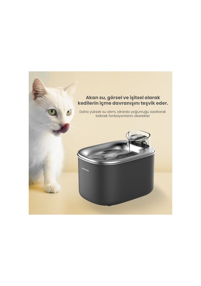 Wf007l Otomatik Kedi Su Sebili, 3.5lt Geniş Hazne, Bpa Içermez, Metal Tabla, Ultra Sessiz