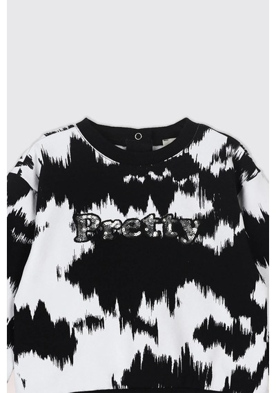 Panço Kız Bebek Nakış Detaylı Desenli Beyaz Sweatshirt