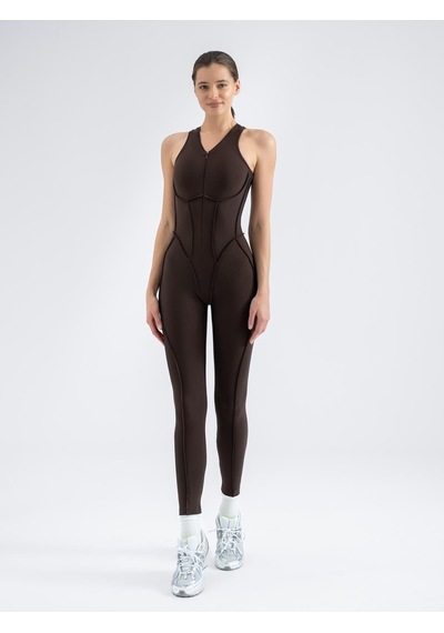 Lismina Sculpt Line Askılı Spor Tayt Tulum Kahverengi
