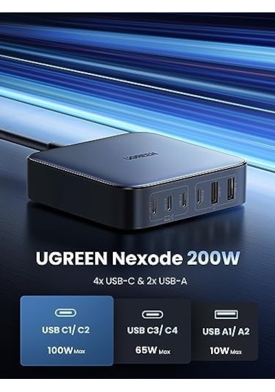200w Usb C Şarj Cihazı 100w + 100w 6 Bağlantı Noktalı Pd Şarj Cihazı Gan Iı Pps Macbook Pro/air İphone İpad Pro İle Uyumludur.