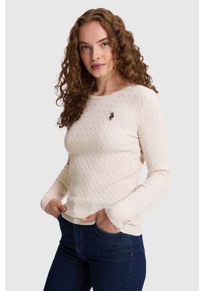 U.S. Polo Assn. Kadın Krem Melanj Basic Kazak 50331602 Vr159