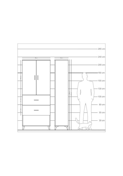 Arges Dolap 2 Raflı 2 Çekmeceli 2 Kapaklı 88x30x221 Çam-antrasit Atlas Çam