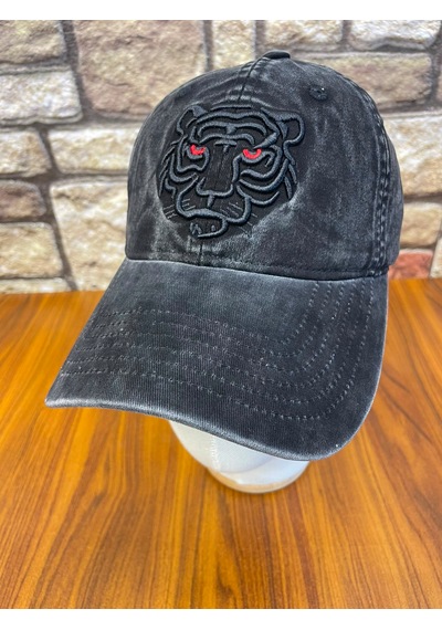 Hamze Kaplan Nakışlı Vintage Eskitme Yıkamalı Gabardin Cap Şapka Siyah