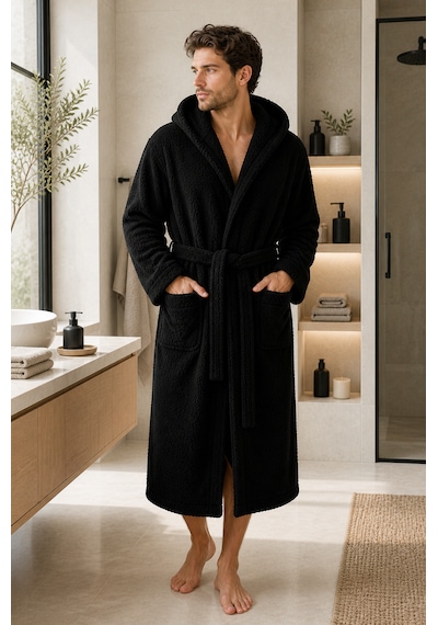 Blackeye Siyah Unisex %100 Pamuk Kapşonlu Bornoz