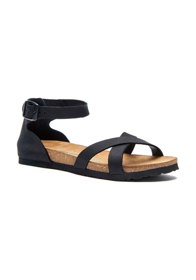 Comfortfusse Milano - Kadın Ortopedik Hakiki Deri Sandalet Siyah Nubuk Deri