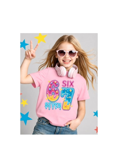 Stil-x Sıx Seven Baskılı Kız Çocuk Tshırt, 67 Tasarımlı Pembe-4