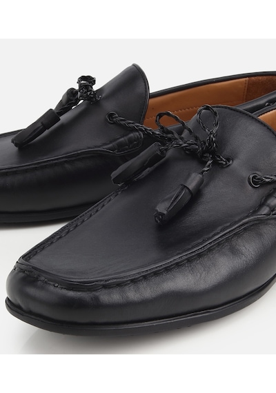 Hotiç Erkek Deri Siyah Püskül Dikiş Detaylı Klasik Loafer