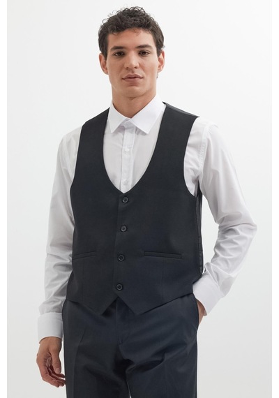 Tudors Erkek Standart Fit Normal Kesim Düz Fleto Cepli Siyah Yelek-41619 Siyah