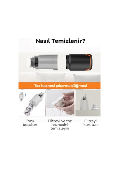 Şarjlı Araç Içi Süpürge - Kablosuz Kullanım, Güçlü Emiş Gücü