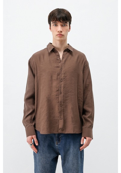 Vamos Modal Kumaş Oversize Gömlek Kahve