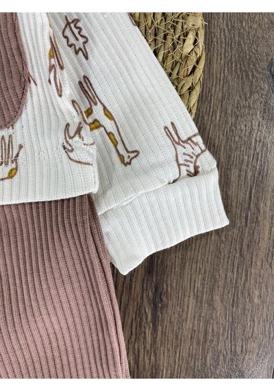 Bebicix Kaşkorse Esnek Papyonlu Animal Figürlü Patikli Çıtçıtlı Erkek Bebek Tulum Sütlü Kahve