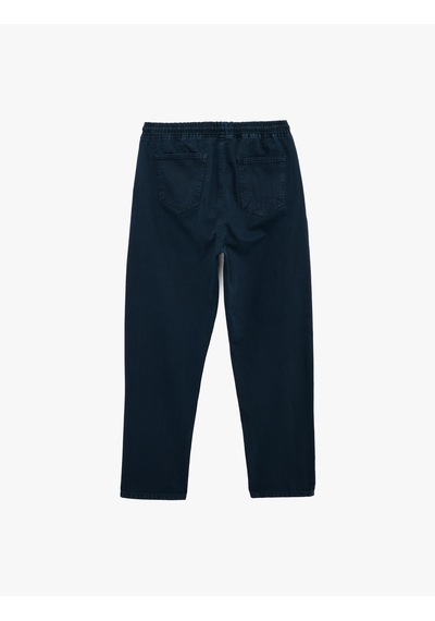 Koton Regular Fit Normal Bel Pamuklu Bol Beli Bağcıklı Baggy Jean Pantolon Lacivert 6sam40265nd