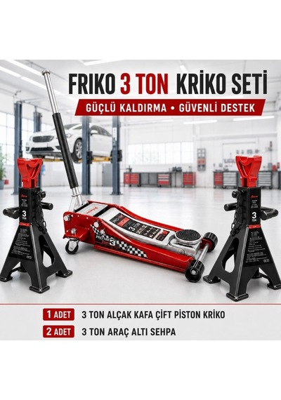 Frıko 3 Ton Alçak Kriko Ve Araç Altı Sehpa Seti
