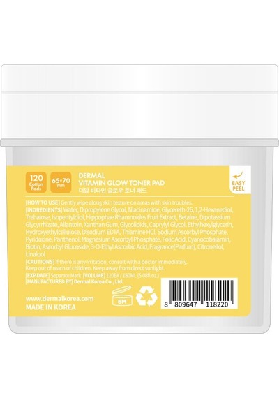 Dermal Vitamin Glow Toner Pad 120 Li Cilt Aydınlatıcı Ve Vitamin Kompleksli Tonik Ped 180 Ml