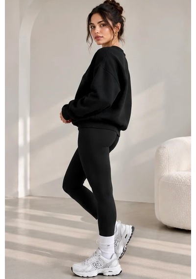 Bbbutikbasic Kadın Kuzu Nakışlı Bisiklet Yaka 3 İplik Sweatshirt My3535 siyah