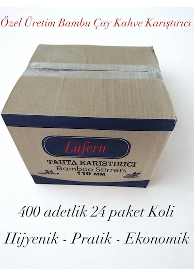 Özel Üretim Tahta Ahşap Bambu Çay Kahve Karıştırıcı Çubuk Kaşık 11 Cm 400 Adetlik 24 Paket Koli Çok Renkli