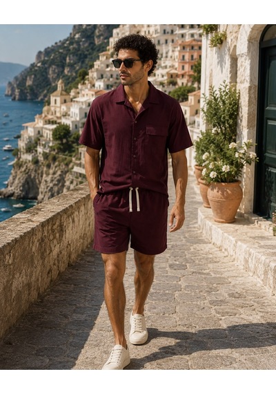 Erkek Premium Kumaş Modal Şort Slim Fit Takım Bordo 2018dngr