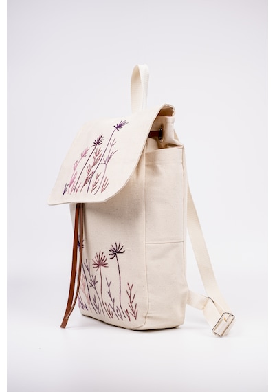 Fabric Craft Bag Sırt Çantası Kanvas El Nakışlı Astarlı Büzgülü 38x40 Krem