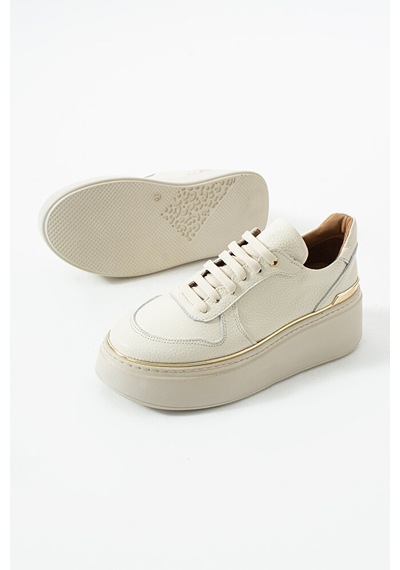 Dericia Shoes Nica Hakiki Deri Kadın Günlük Rahat Sneaker Ayakkabı Bej