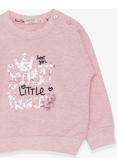 Breeze Kız Çocuk Sweatshirt Nakışlı Pullu 1-4 Yaş, Somon Melanj (553857985) Çok Renkli