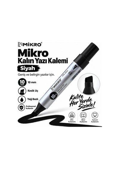 Kesik Uç Siyah Markör Kalem 10 Mm