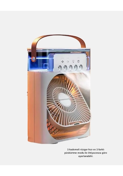 Hubrendy Kargo 3 Ü 1 Arada Mini Klima Fan Usb Şarjlı, 7 Renk Gece Lambalı Ve Nemlendirici