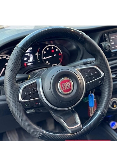 Fiat Egea Cros Ve 2024 Araca Özel Dikmeli Direksiyon Kılıfı Noktalı-microfiber Carbon Siyah