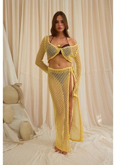 Mai Collection Rubina Sarı Triko Crop Etek Takım