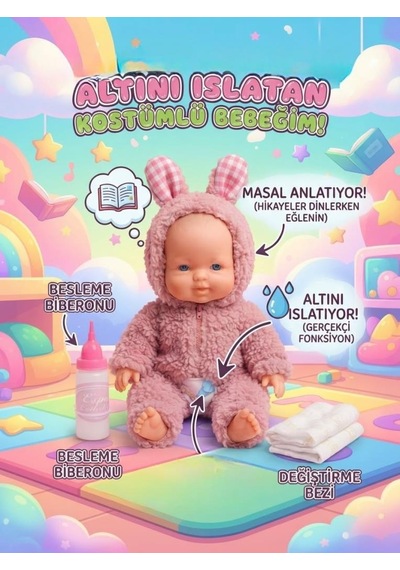 Masal Anlatan Ve Altını Islatan Kostümlü Bebek Kafası Kolları Et 30 Cm Lazımlık Ve Biberon Hediyeli 44206885