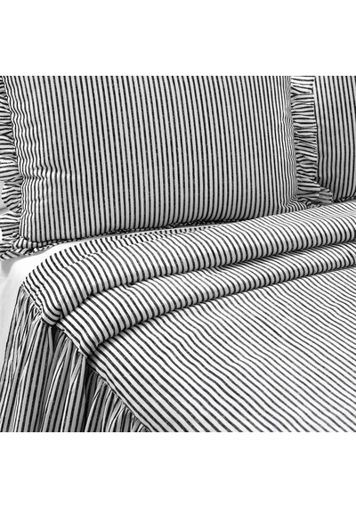 Lexroo Yatak Örtüsü, Çizgili Desen, Eskitilmiş Şık Tarzı, Hafif, 3 Parçalı Set, Siyah