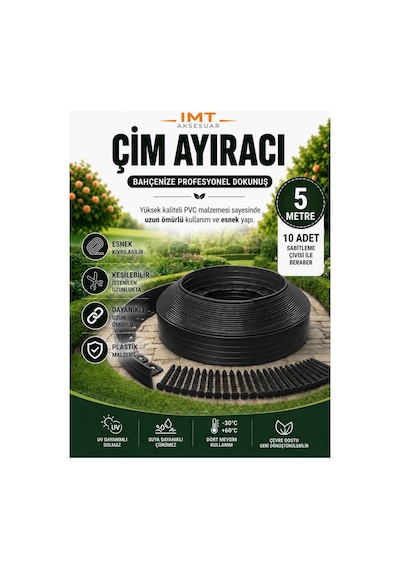 Esnek Pvc Çim Ayırıcı Bahçe Peysaj Düzenleyici 5 Metre Siyah Çim Sınırlayıcı Esnek Plastik Taş Toprak Ayraç Bariyer Peyzaj Bordürü