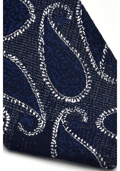 Gaffy Füme Gri Şal Desenli Lacivert Dokuma Kumaş Mendilli Slim Fit Kravat // SDK-240112 Lacivert