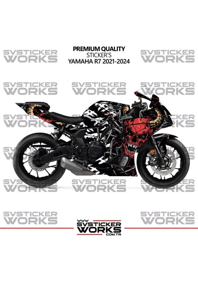 Yamaha R7 Kaplama Sticker Death Design Motor Kaplama Modeli Hazır Kit 2019-2024 Uyumlu Siyah