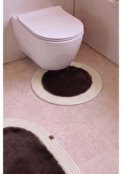 Banyo Paspası Takımı 60x100+60x60 Cm Düz Acı Kahve & Krem