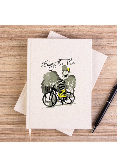 Rider Bike Cartoon Çizgisiz Kanvas Defter Krem