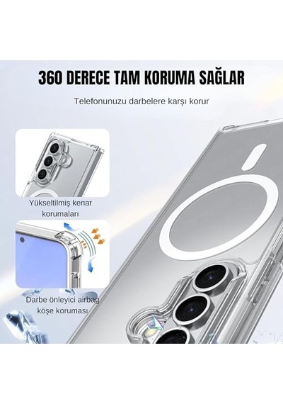 Samsung Galaxy Z Fold 7 İle Uyumlu Kamera Korumalı Magsafe Wireless Şarj Özellikli Airbag Tasarımlı Şeffaf Silikon Diğer