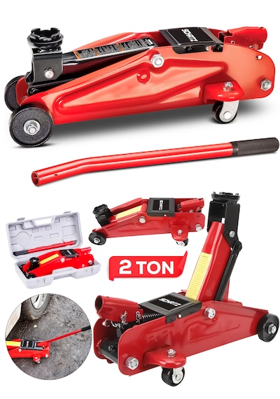 Schatz 2 Ton Tekerlekli Arabalı Hidrolik Timsah Kriko Çantalı Kırmızı
