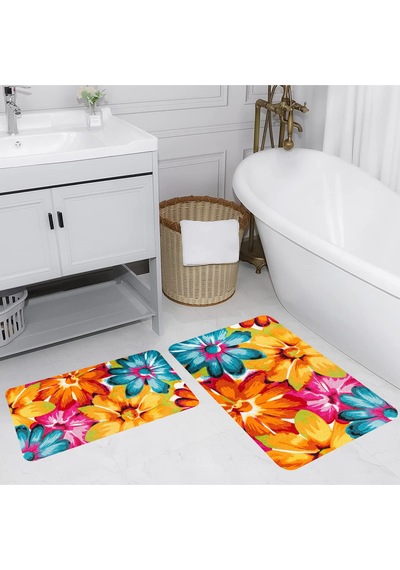 Rovigo Home Baskılı Kaymaz Taban 2 Li Banyo Paspas Takım Rvg5169-100X60-60X50 Çok Renkli