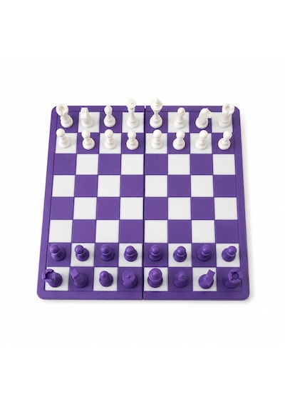 Katlanabilir Mini Satranç Takımı 21 X 21 Cm Taş Saklama Bölmeli Seyahat Tipi Taşınabilir Satranç Seti Mor Beyaz