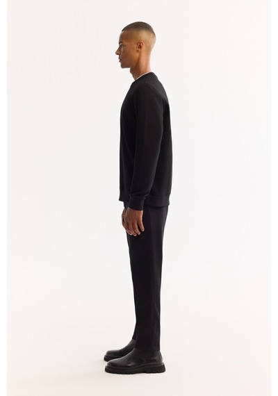 Avva Erkek Siyah Bisiklet Yaka Pamuklu Bi-stretch Baskılı Regular Fit Sweatshirt A52y1305