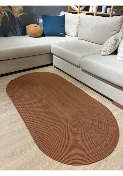 Mavaux Galileo Oval Jüt Yuvarlak Hasır Görünümlü Klasik Halı Kilim Tarçın