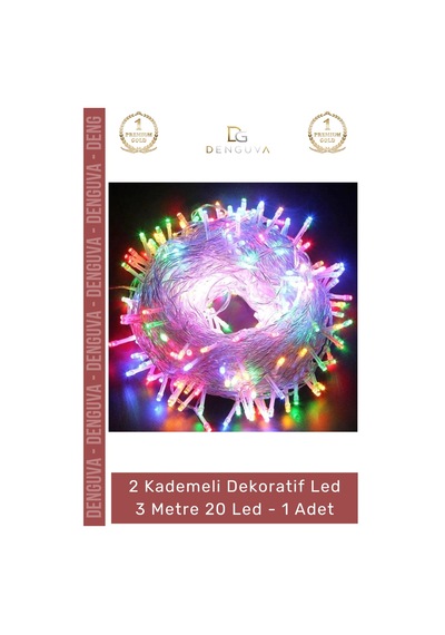 Led Dekoratif Tasarım Çok Renkli Dinamik Estetik 2 Kademeli Şeffaf Kablo 3m 20 Led Rgb