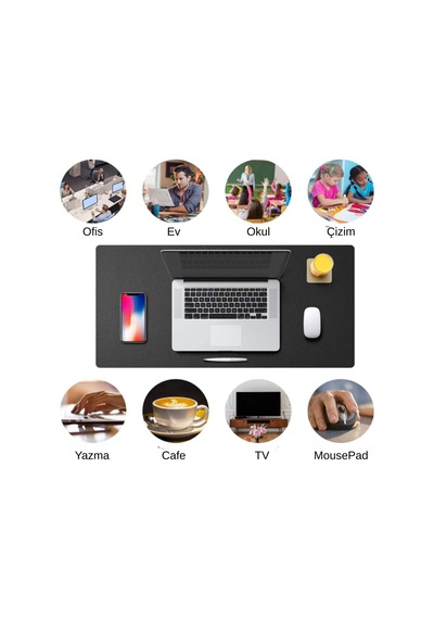 60x30 Cm Siyah Çift Taraflı Deri Desk Mat, Pu Deri Masa Sümeni Ve Masa Koruyucu, Suya Dayanıklı Kolay Silinebilir 2