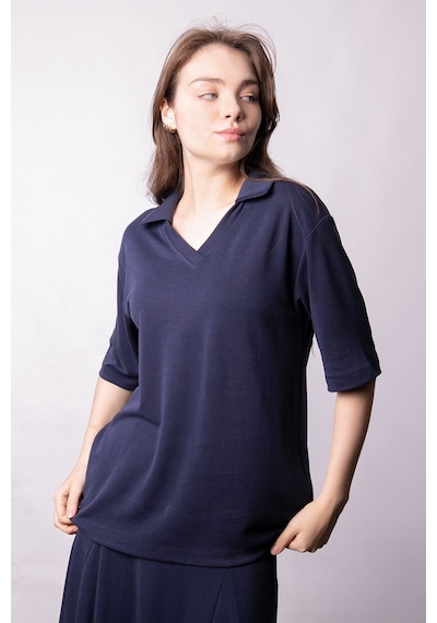 Kadın Yumşak Dokulu Esnek Kumaş V Yaka Yakalı Düşük Omuzlu Dirsek Boy Kollu Oversize Bluz-lacivert Lacivert Kadın Yumşak Dokulu Esnek Kumaş V Yaka Yakalı Düşük Omuzlu Dirsek Boy Kollu Oversize Bluz-lacivert Lacivert