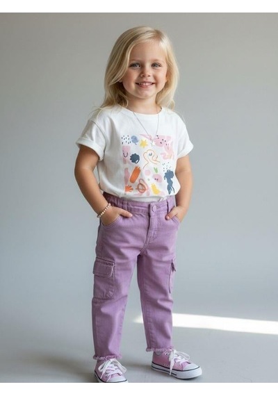 Zekids Kız Bebek Beli Lastikli Yumuşak Dokulu Pantolon-16727 Lila