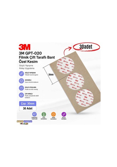 3m Gpt-020 Filmik Çift Taraflı Bant Özel Kesim 30mm 30adet Evimdeyokyok Diğer