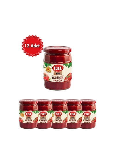 Tat Köy Domates Biber Karışık Salça 560 G X 12 Adet Yemek Ve Soslar Için Geleneksel Lezzet