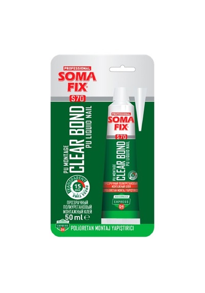 Somafix 50 Ml Şeffaf Poliüretan Montaj Yapıştırıcısı Dolap Toplama Clear Bond Silikonu