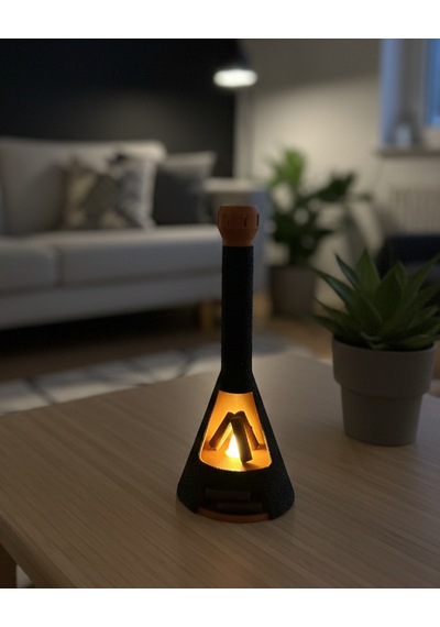 Elana Design Şömine Led Dekoratif Mumluk Masa Üstü Ambiyans Lambası Led Mum Dahil Siyah
